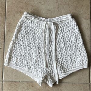 Elegant White High Waist Textured Shorts